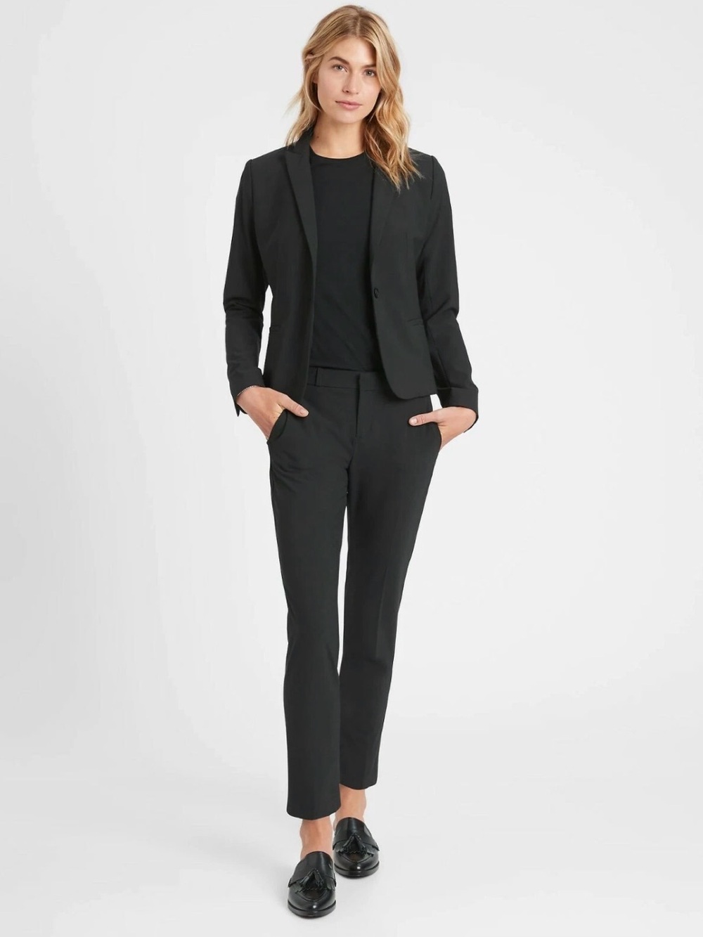 Banana Republic Classic-Fit Machine-Washable Wool Blend Blazer Black SZ 2